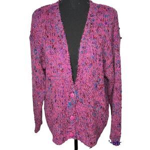 Lucia 80’s Style Purple Speckled Button Up Shoulder Pad Wool Blend Cardigan Sz M